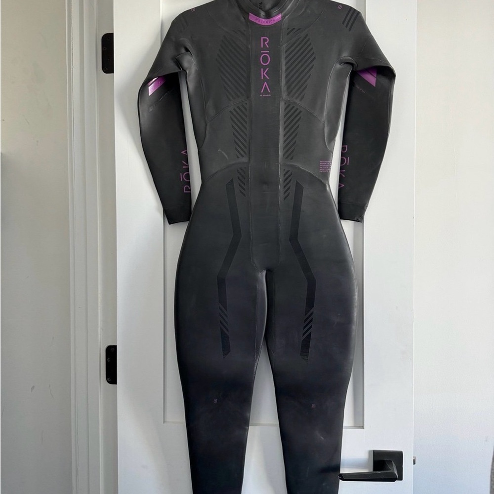 ROKA Women's Black One-Piece Swim Wetsuit with Purple Accents